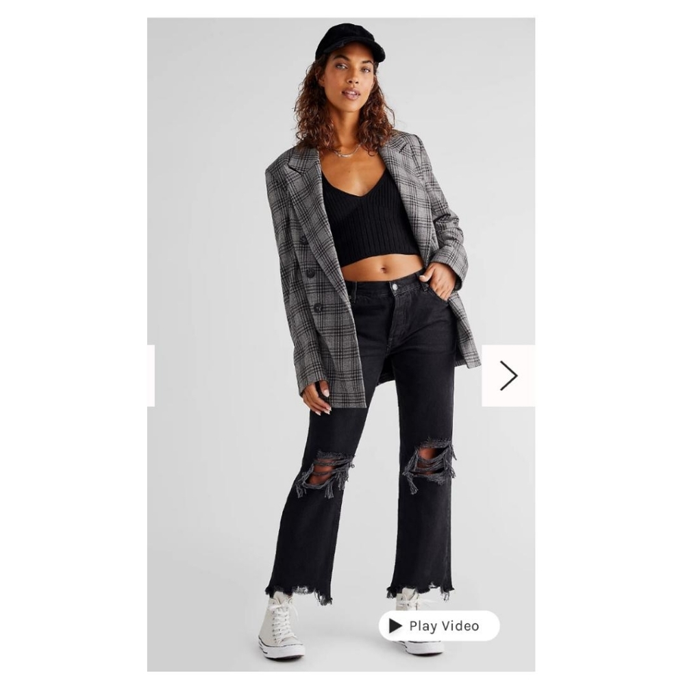 Free People Black Distressed Straight Leg Jeans